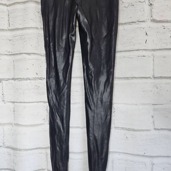 Spanx High Rise Faux Leather Leggings Size Small Solid Black Stretch - Picture 7 of 13